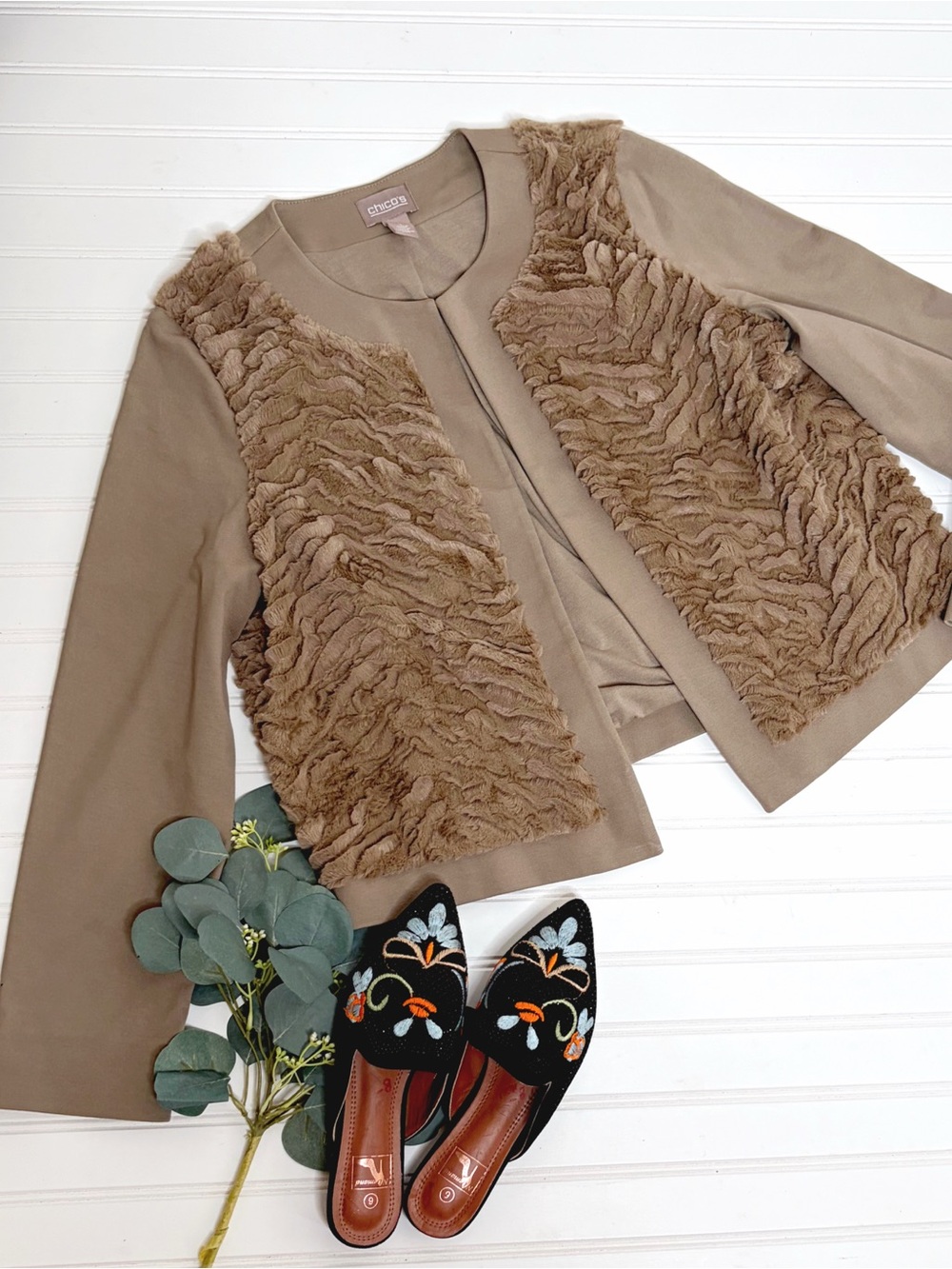 Chico’s Faux Fur Open Front Jacket